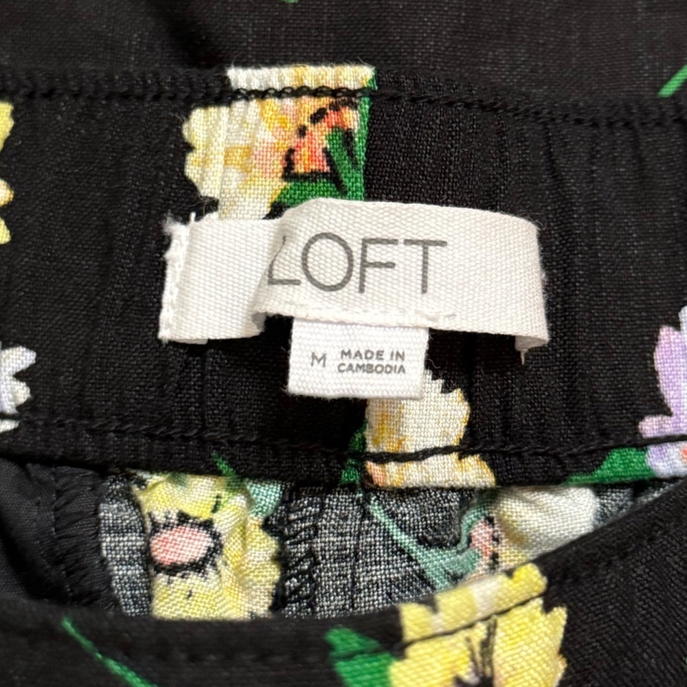 NWOT LOFT BLACK FLORAL LINEN BLEND WIDE LEG PANTS Fairy Country Prairie Medium - Picture 5 of 8